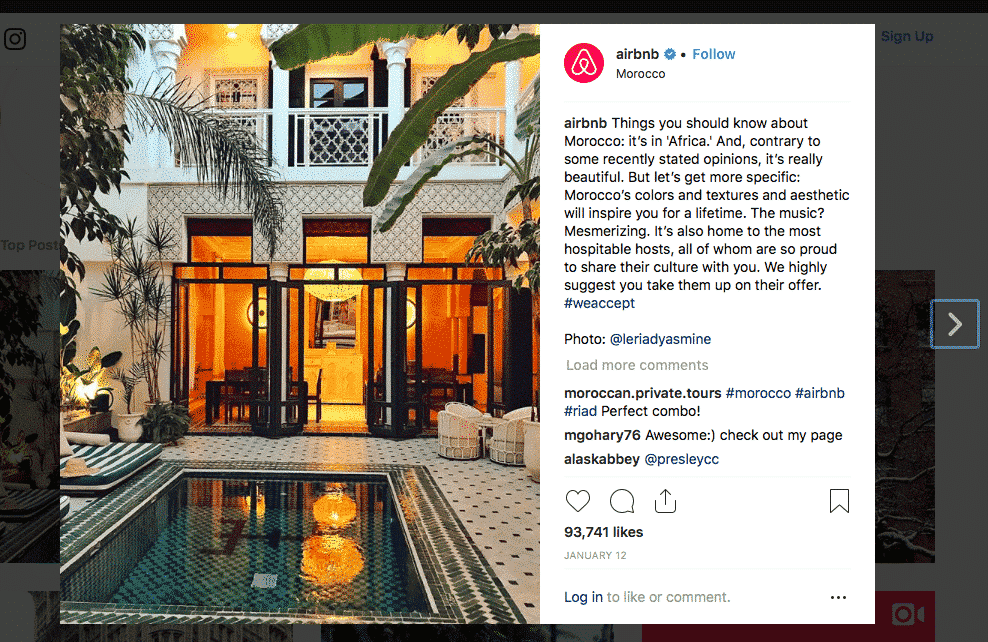 Airbnb Instagram account showcasing an authentic experience in Morocco.