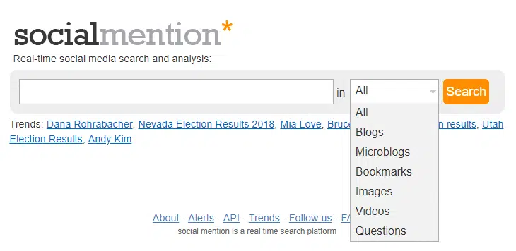 Social Mention is a real-time search engine that can find results from blogs, comments, and news.