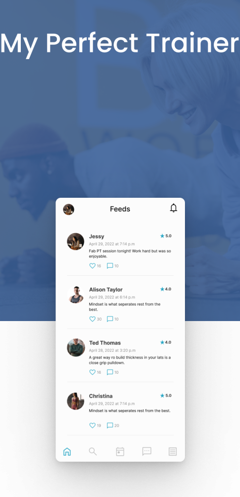 personal trainer app development - my perfect trainer - feed