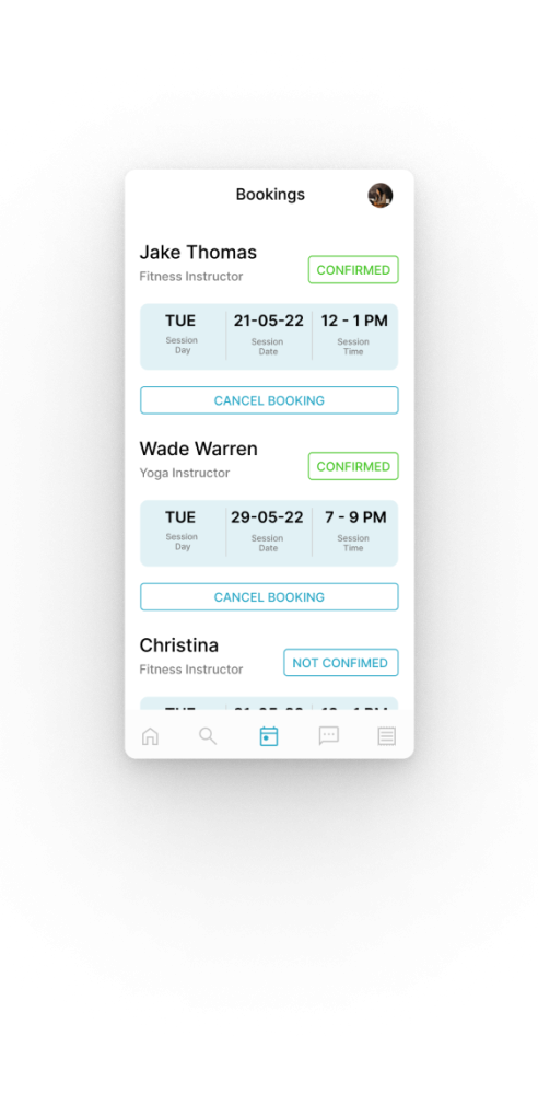 personal trainer app development - my perfect trainer - booking page