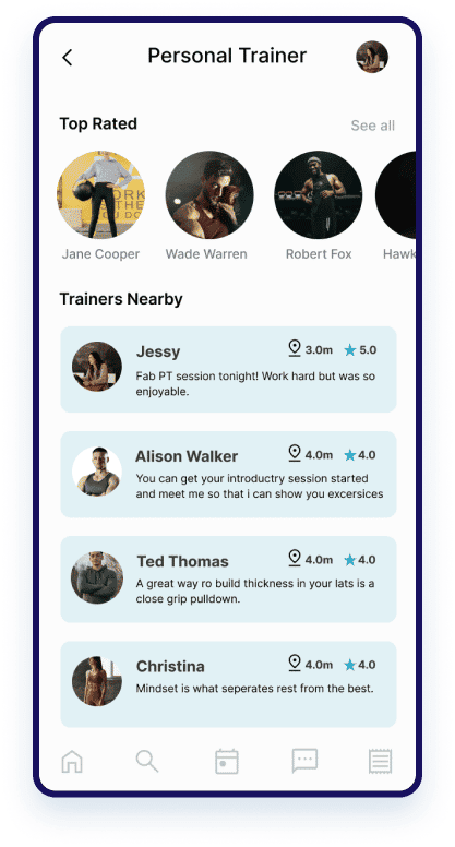 personal trainer app development - my perfect trainer - screenshot