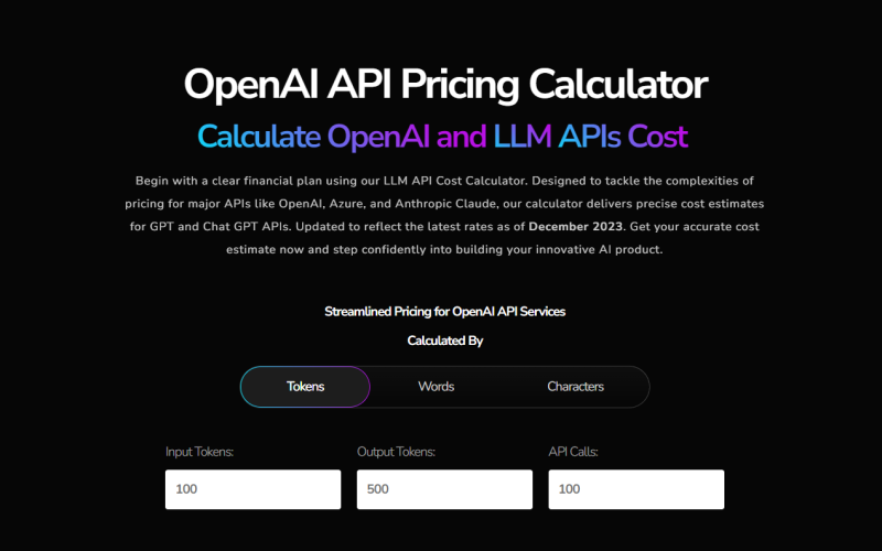 OpenAI API Pricing Calculator - Estimates Cost for LLM APIs