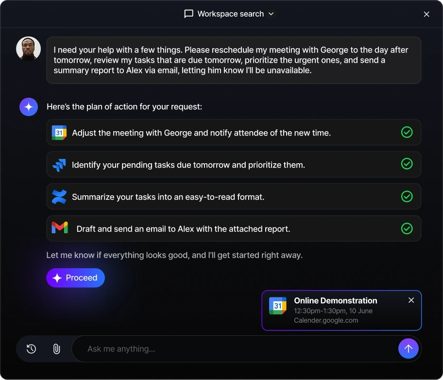 AI agent planning and executing workplace tasks